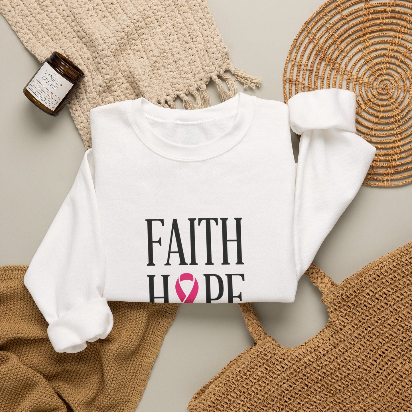 Faith Hope Love Ribbon Sweatshirt | Breast Cancer Awareness, Pink Ribbon