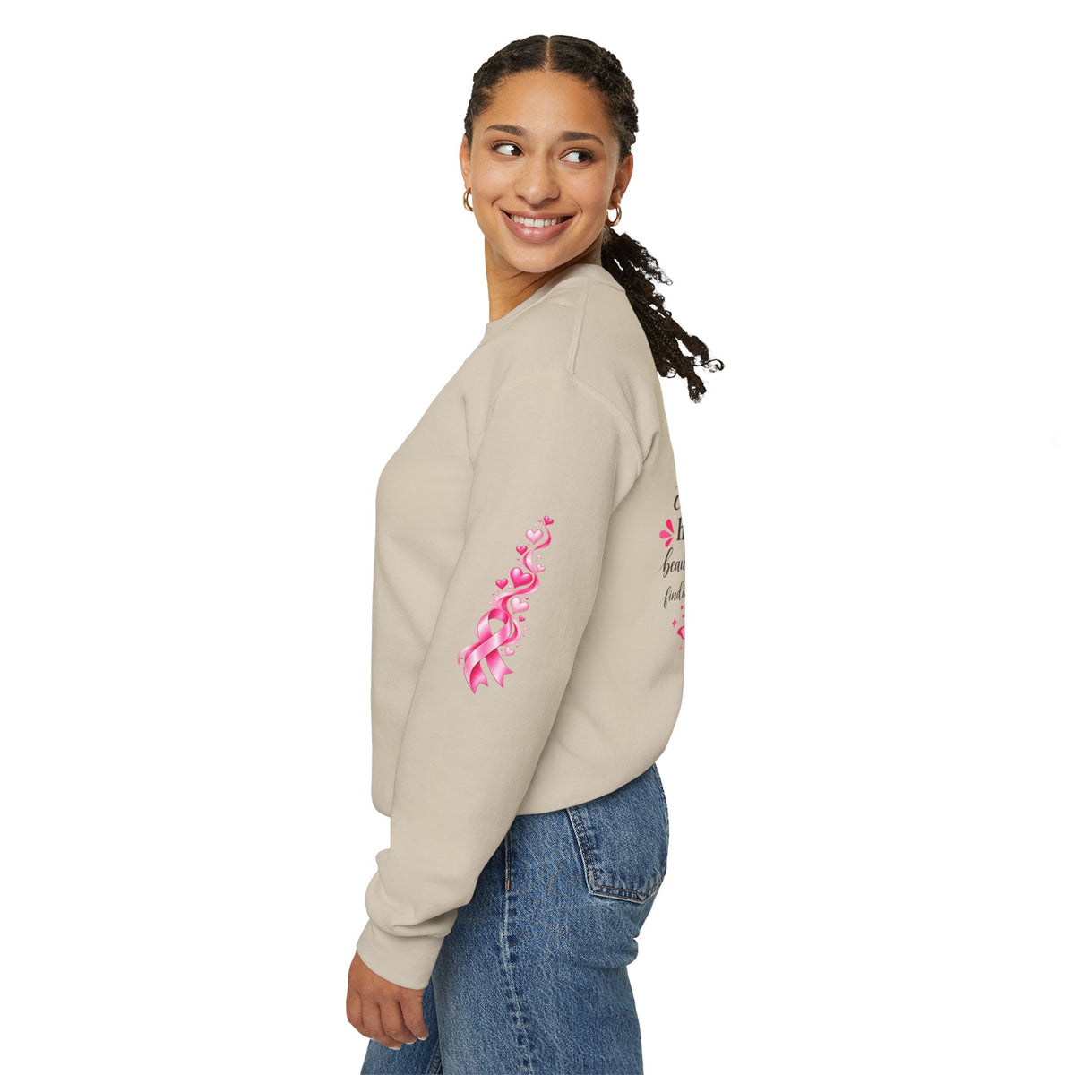 Pink Ribbon Butterfly Crewneck Sweatshirt | Breast Cancer Awareness