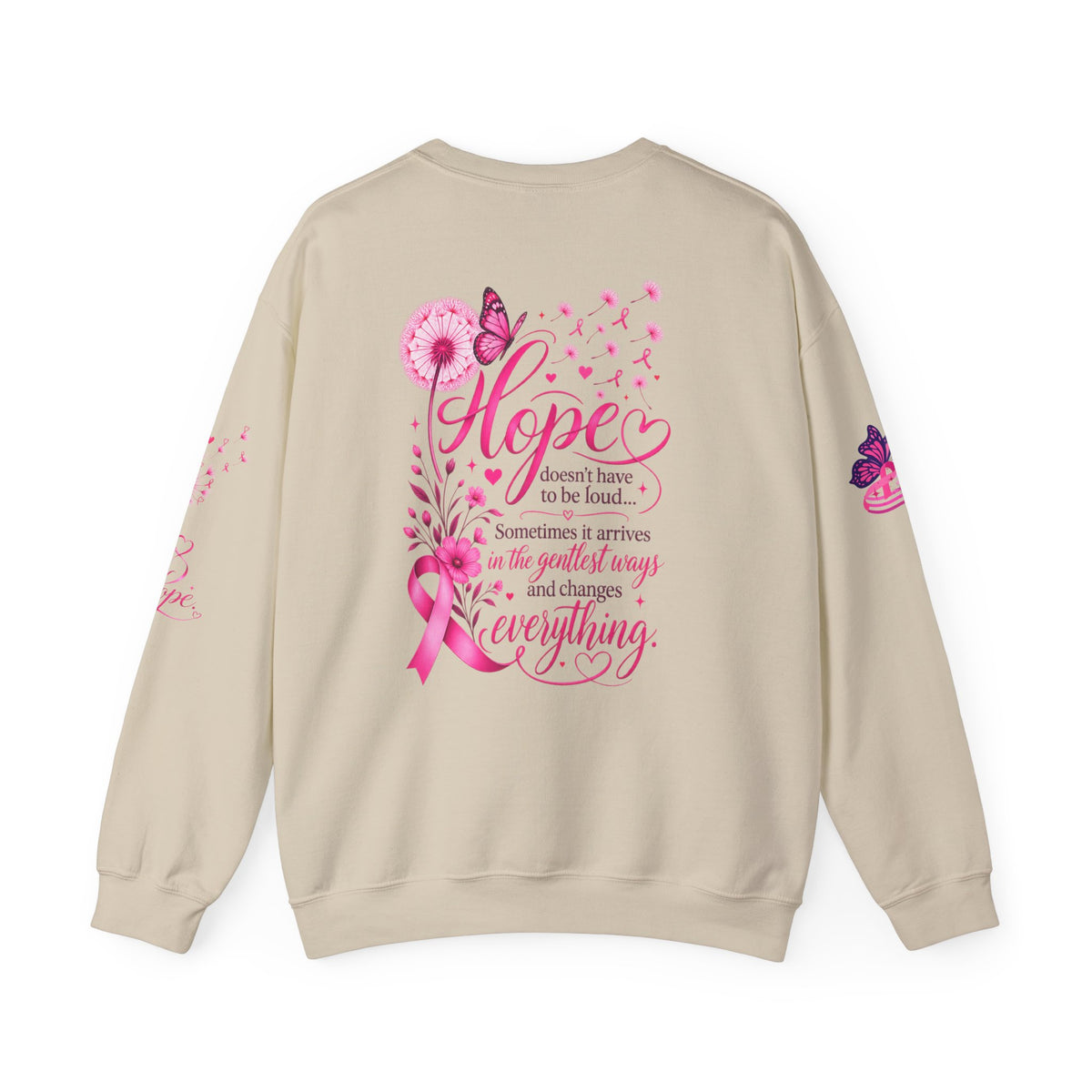 Hope Doesn't Have to Be Loud Sweatshirt | Breast Cancer Awareness Pink Ribbon Crewneck | Inspirational Gift for Survivors, Fighters & Supporters