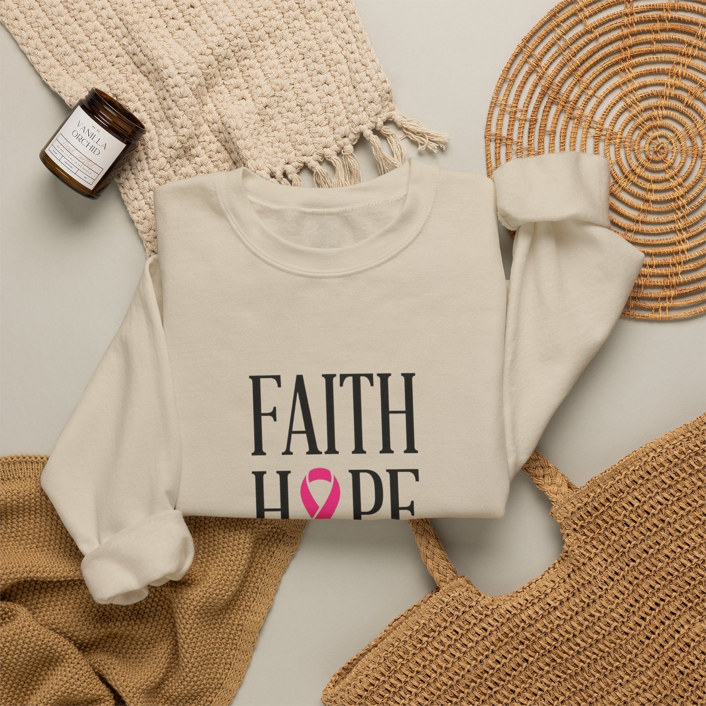 Faith Hope Love Ribbon Sweatshirt | Breast Cancer Awareness, Pink Ribbon