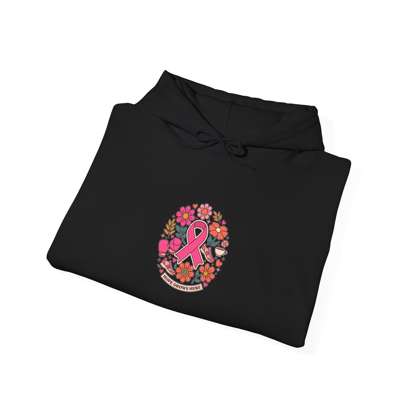 Pink Ribbon Floral Crest Hoodie | Breast Cancer Awareness, Support