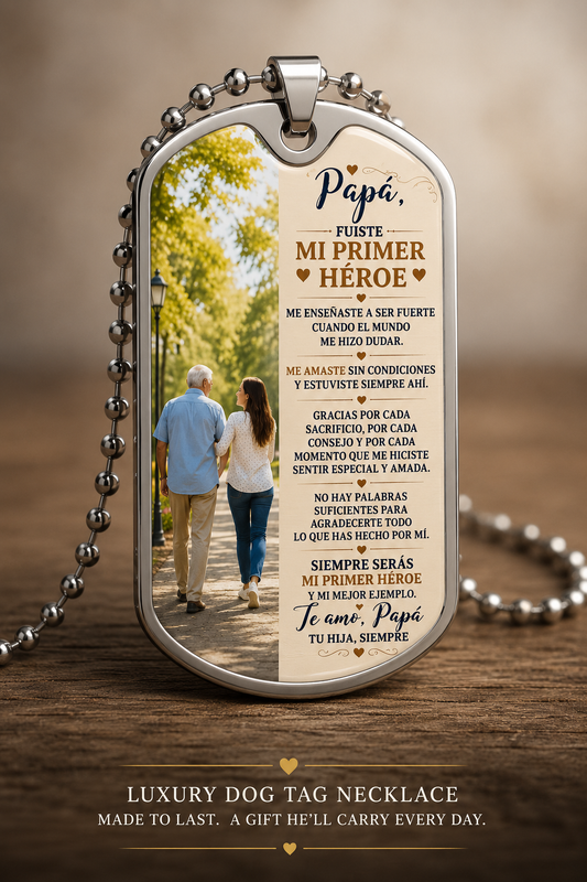 Para Papá – Mi Primer Héroe | Collar Dog Tag de Hija | Regalo Personalizado para Papá