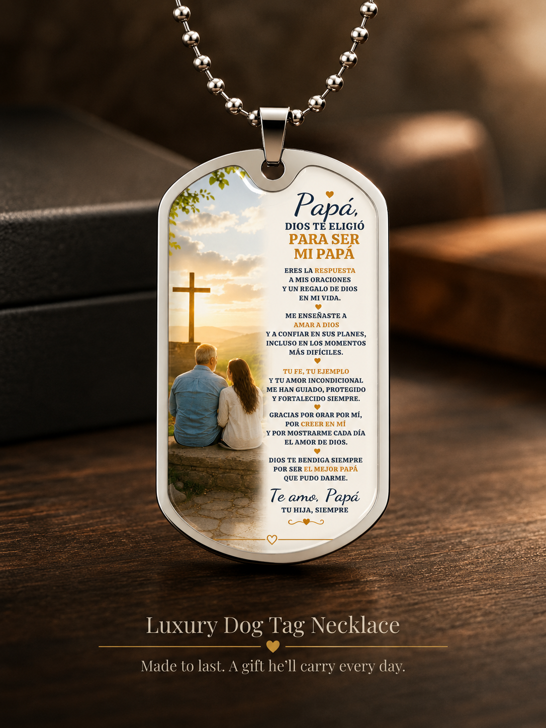 Para Papá – Dios Te Eligió Para Mí | Collar Dog Tag de Hija | Regalo Personalizado para Papá