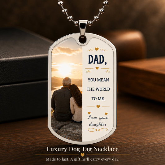 Luxury Dog Tag Necklace for Dad from Daughter – Bold & Simple Message – Meaningful Gift for Father