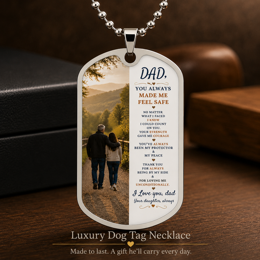 Luxury Dog Tag Necklace for Dad from Daughter – Protector Message – Meaningful Gift for Father