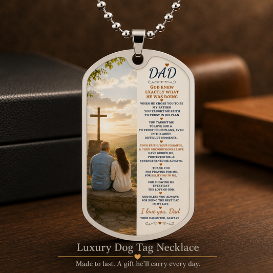 Luxury Dog Tag Necklace for Dad from Daughter – Faith Message – Meaningful Gift for Father