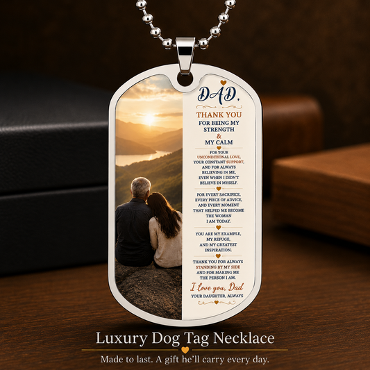 Luxury Dog Tag Necklace for Dad from Daughter – Grateful Message – Meaningful Gift for Father