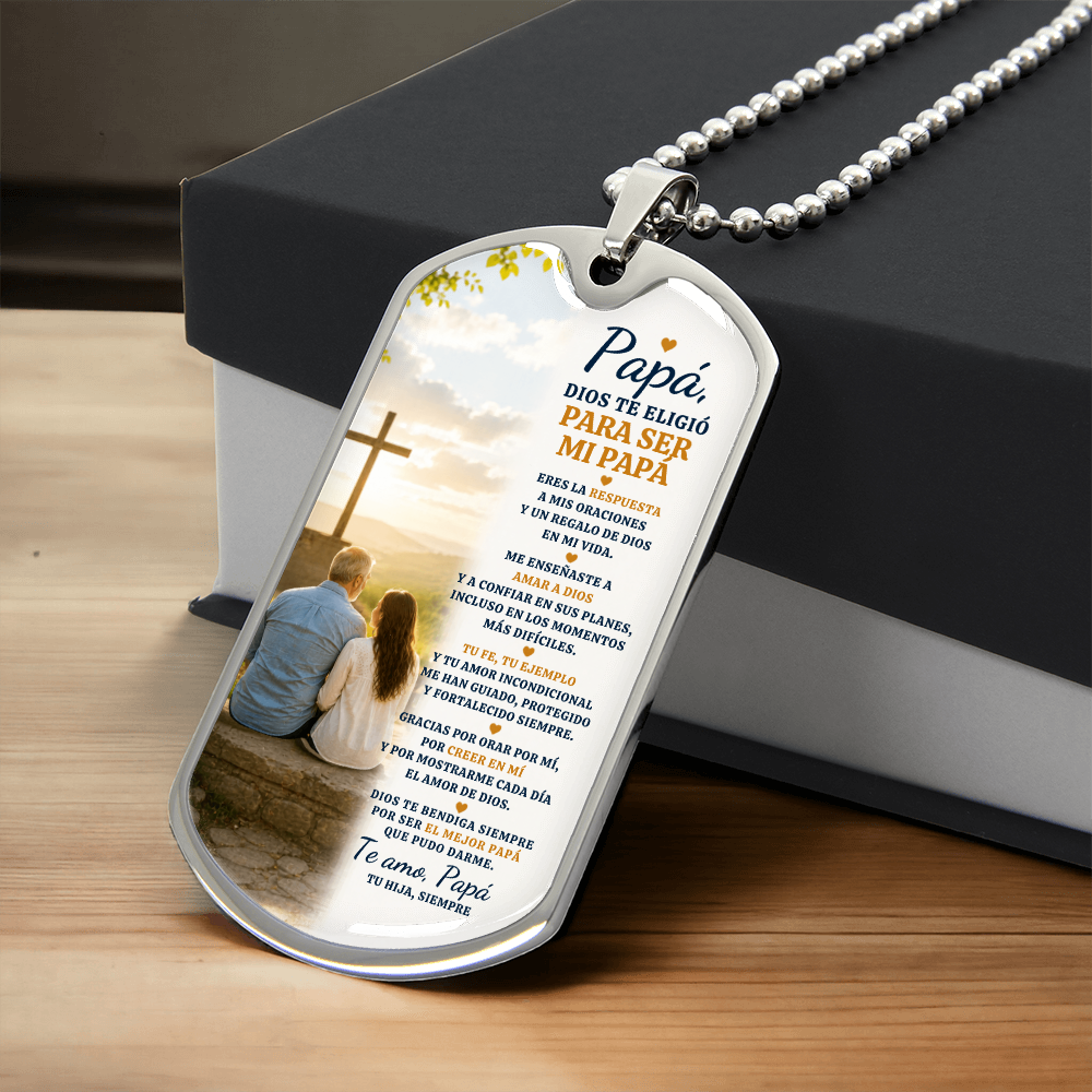 Para Papá – Dios Te Eligió Para Mí | Collar Dog Tag de Hija | Regalo Personalizado para Papá