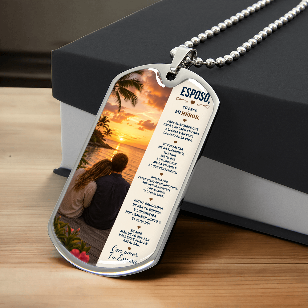 Para Mi Esposo – Mi Héroe y Mi Compañero de Vida | Collar Dog Tag De Esposa A Esposo