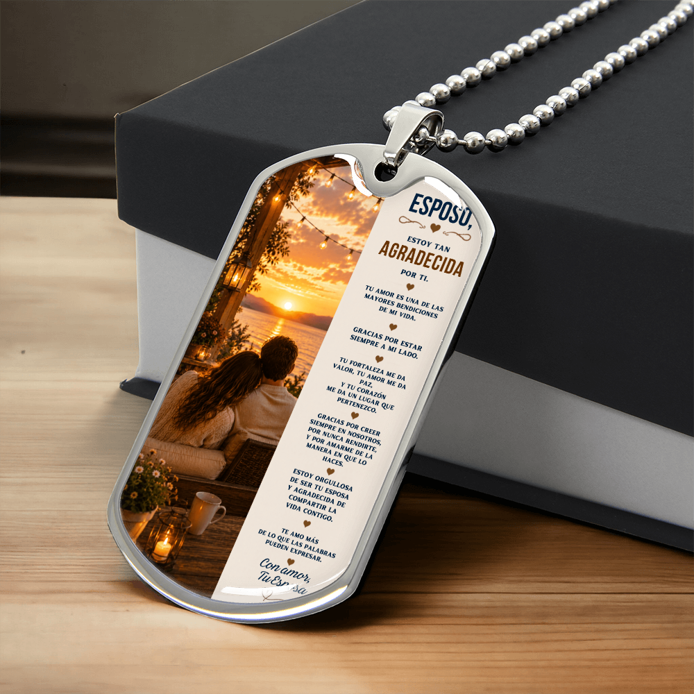 Para Mi Esposo – Estoy Tan Agradecida Por Ti | Collar Militar Personalizado de Esposa a Esposo