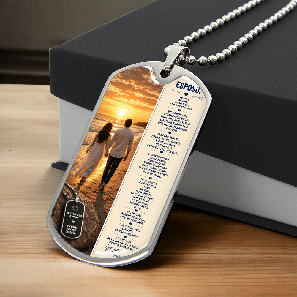 Para Mi Esposo – Mi Hoy, Mi Mañana y Mi Por Siempre | Collar Militar Personalizado de Esposa a Esposo
