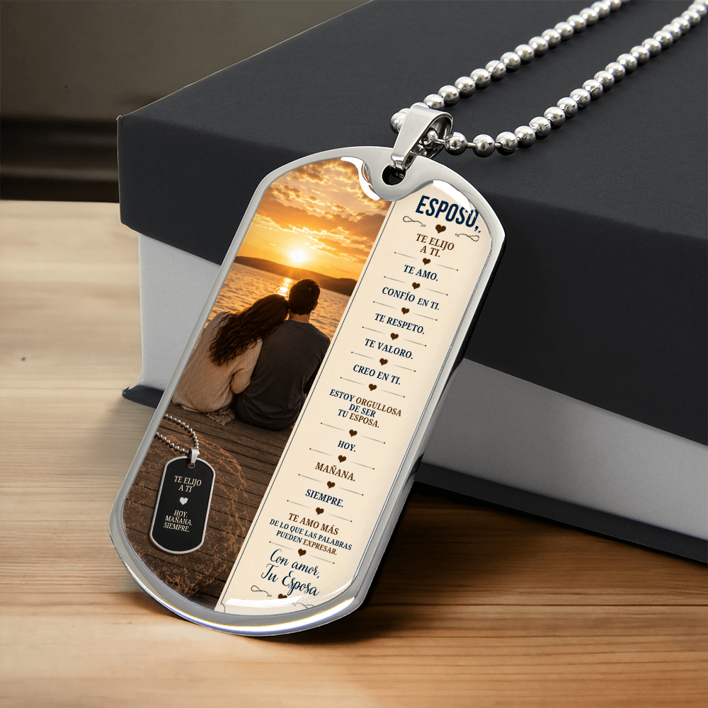 Para Mi Esposo – Te Elijo a Ti | Collar Militar Personalizado de Esposa a Esposo