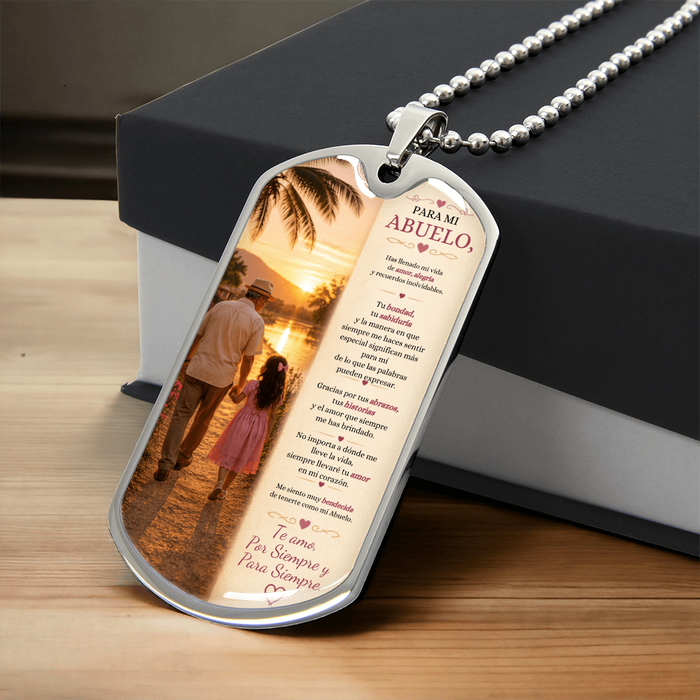 Collar Dog Tag Para Mi Abuelo | Regalo Significativo de Nieta a Abuelo | Regalo para el Día del Padre | Collar Militar Personalizado