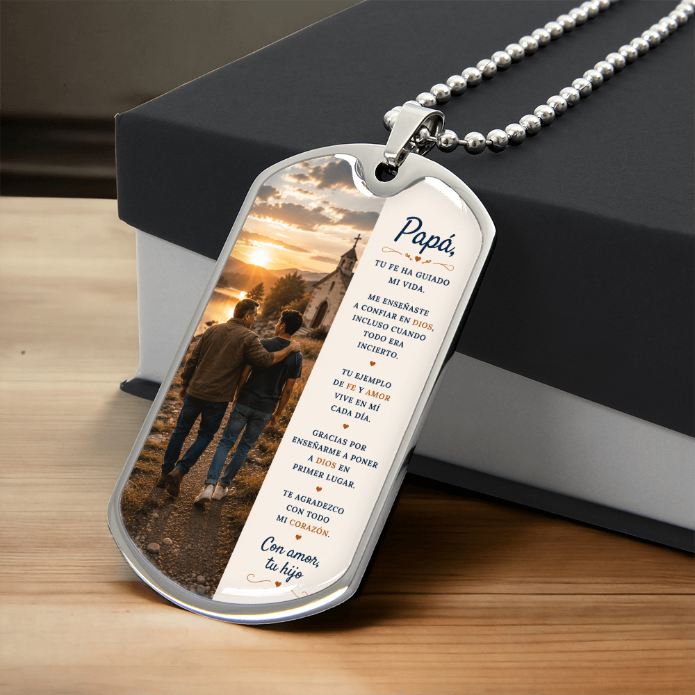 Para Mi Papá – Una Bendición de Dios | Collar Dog Tag De Hijo a Padre