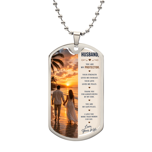 To My Husband – My Protector | Personalized Dog Tag Necklace Gift From Wife