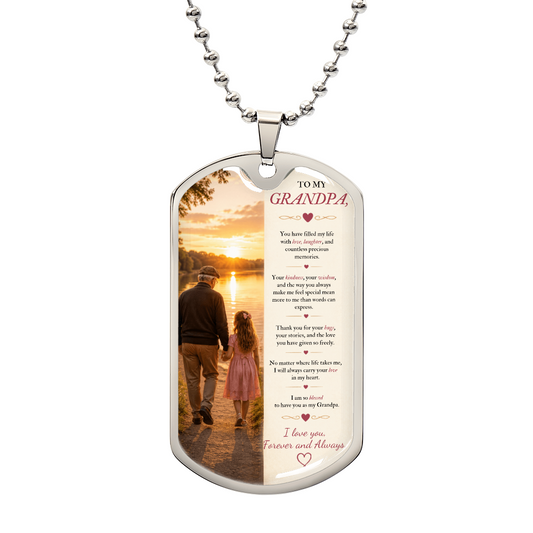 To My Grandpa Dog Tag Necklace | Meaningful Gift from Granddaughter | Father's Day Gift for Grandpa | Personalized Military Necklace