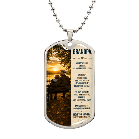 To My Grandpa – Meaningful Dog Tag Necklace from Grandson | Personalized Father's Day Gift for Grandpa
