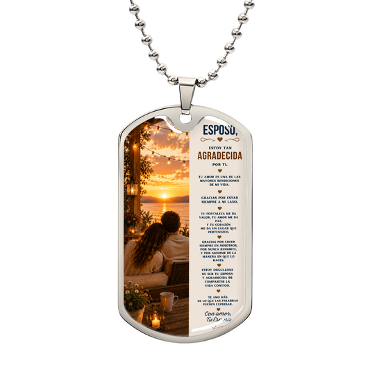 Para Mi Esposo – Estoy Tan Agradecida Por Ti | Collar Militar Personalizado de Esposa a Esposo
