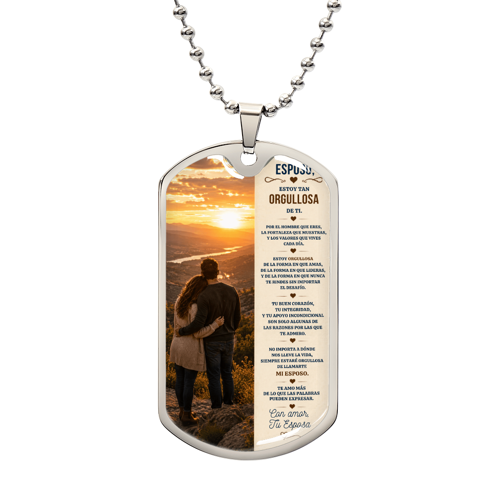 Para Mi Esposo – Estoy Tan Orgullosa De Ti | Collar Militar Personalizado de Esposa a Esposo