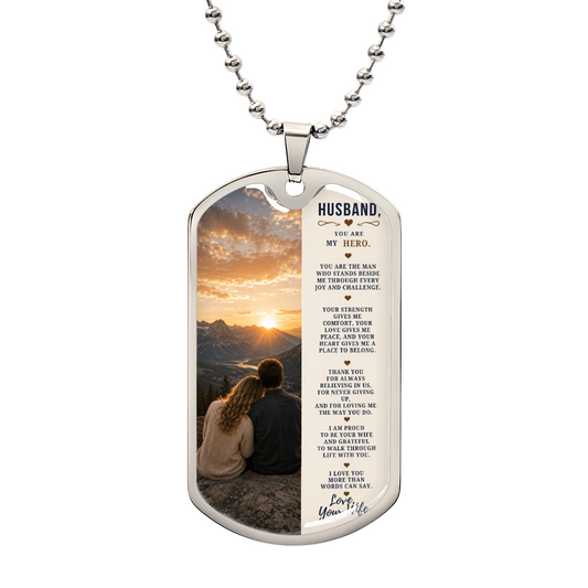To My Husband – My Hero and Best Friend | Dog Tag Necklace Gift From Wife