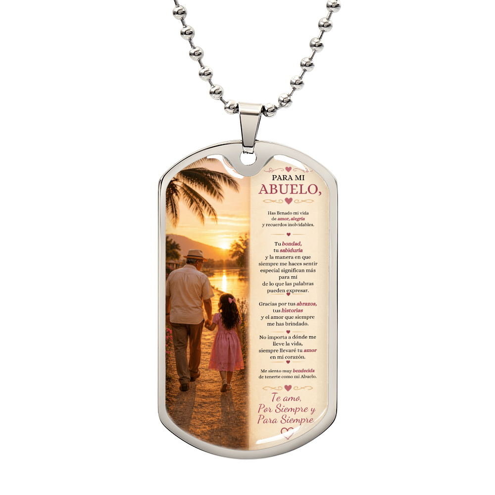 Collar Dog Tag Para Mi Abuelo | Regalo Significativo de Nieta a Abuelo | Regalo para el Día del Padre | Collar Militar Personalizado