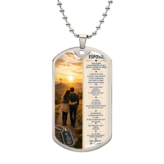 Para Mi Esposo – Dios Sabía Exactamente Lo Que Hacía | Collar Militar Personalizado de Esposa a Esposo