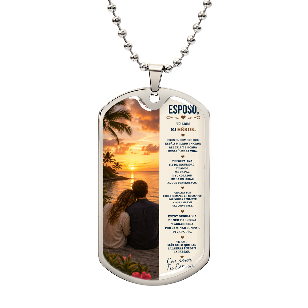 Para Mi Esposo – Mi Héroe y Mi Compañero de Vida | Collar Dog Tag De Esposa A Esposo