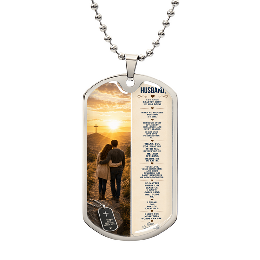 To My Husband – God Knew Exactly What He Was Doing | Personalized Dog Tag Necklace From Wife To Husband