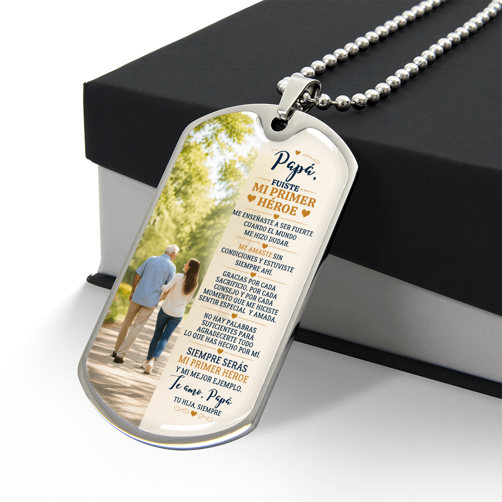 Para Papá – Mi Primer Héroe | Collar Dog Tag de Hija | Regalo Personalizado para Papá