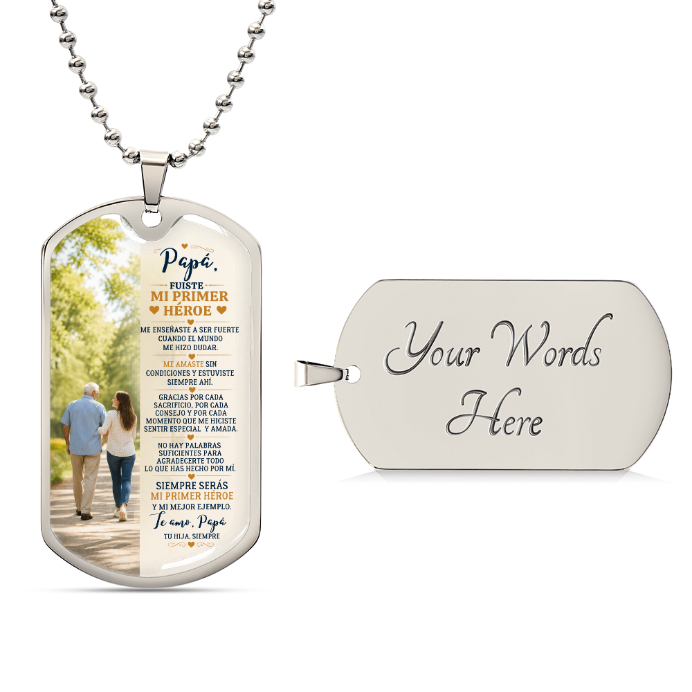 Para Papá – Mi Primer Héroe | Collar Dog Tag de Hija | Regalo Personalizado para Papá
