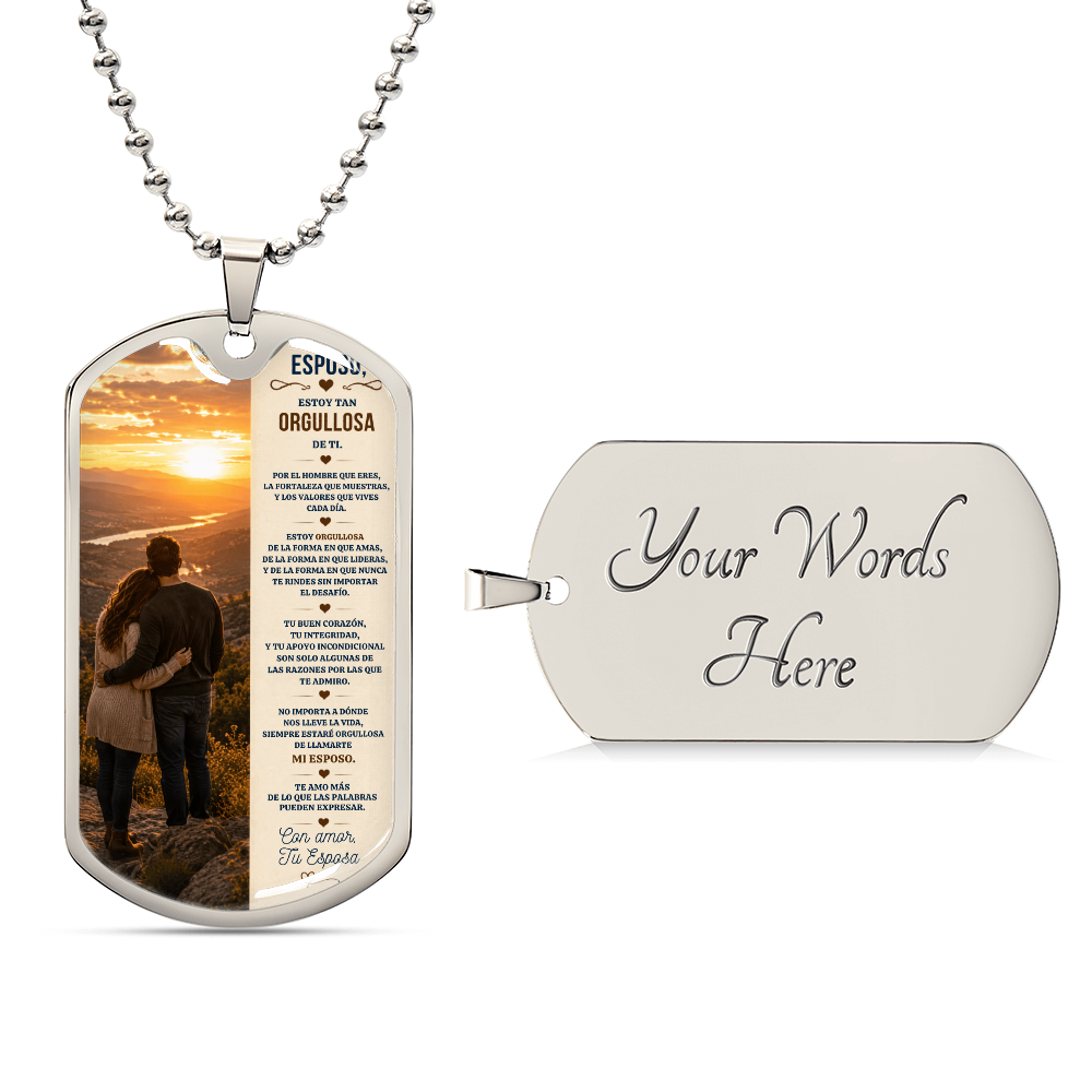 Para Mi Esposo – Estoy Tan Orgullosa De Ti | Collar Militar Personalizado de Esposa a Esposo