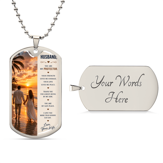 To My Husband – My Protector | Personalized Dog Tag Necklace Gift From Wife
