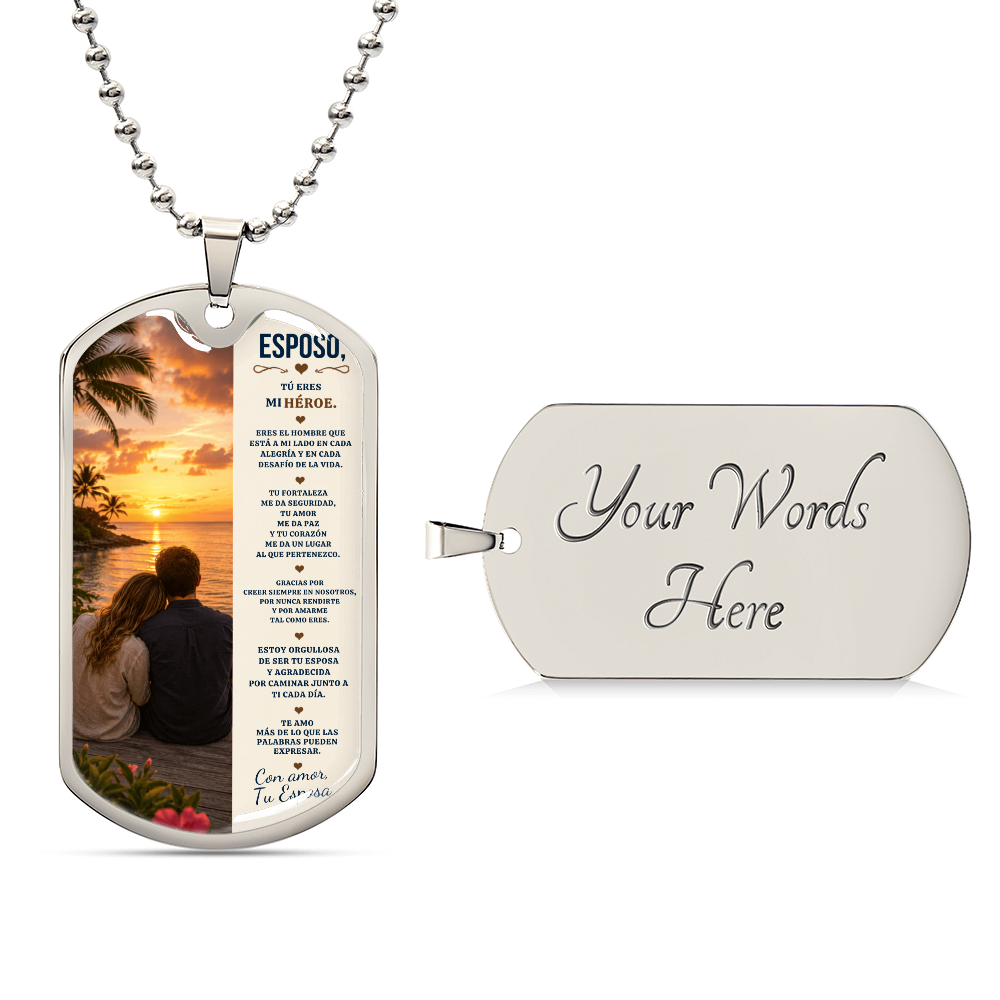 Para Mi Esposo – Mi Héroe y Mi Compañero de Vida | Collar Dog Tag De Esposa A Esposo