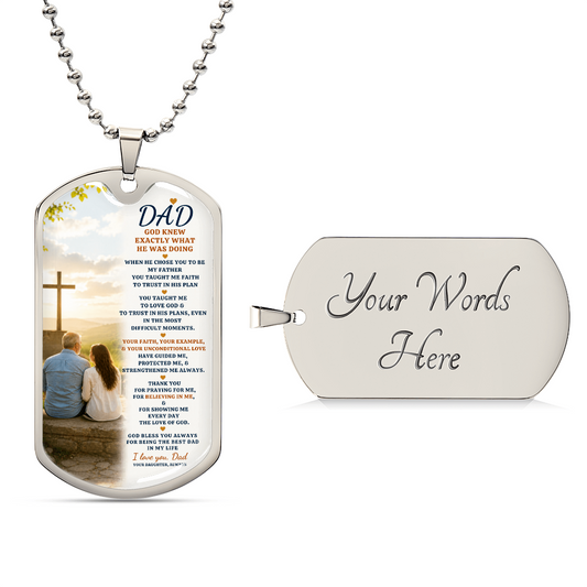 Luxury Dog Tag Necklace for Dad from Daughter – Faith Message – Meaningful Gift for Father