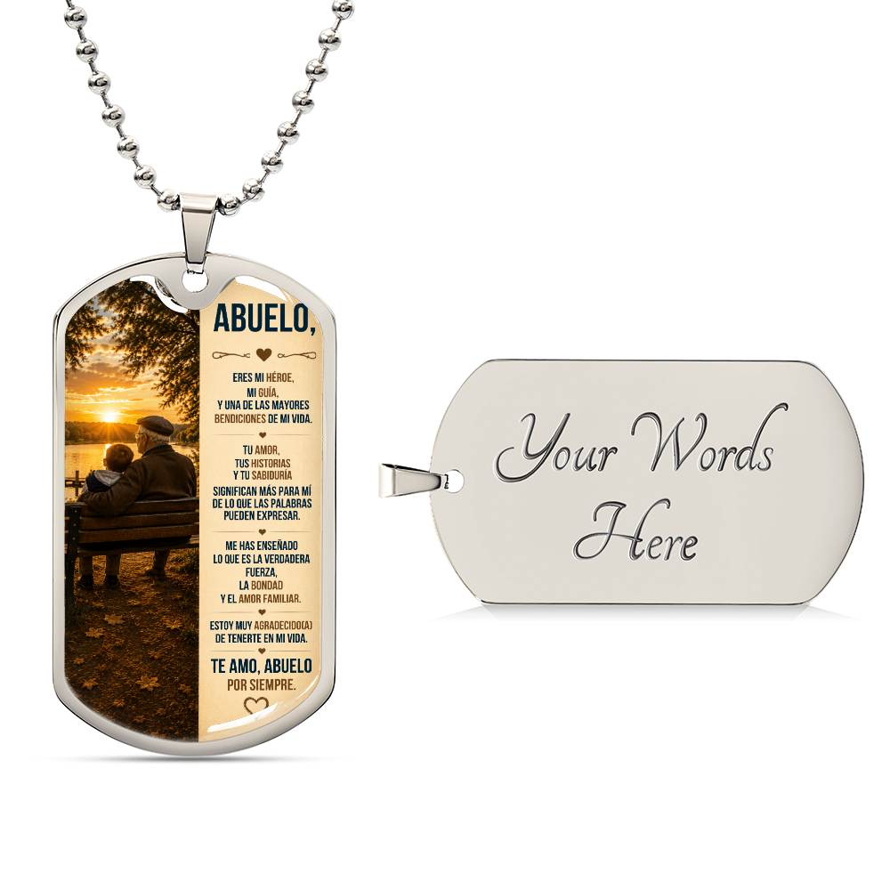 Para Mi Abuelo – Collar Militar con Placa Dog Tag | Regalo Personalizado para Abuelo | Regalo Significativo del Nieto(a)