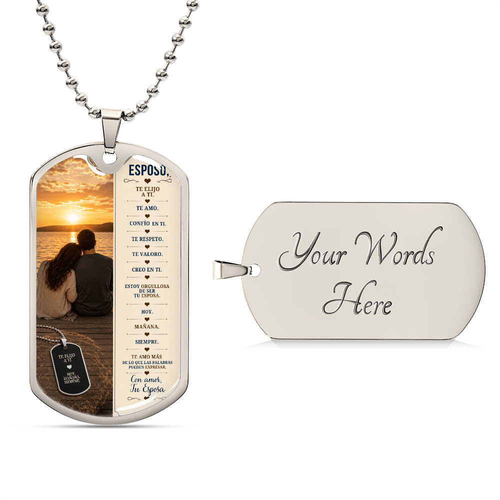 Para Mi Esposo – Te Elijo a Ti | Collar Militar Personalizado de Esposa a Esposo