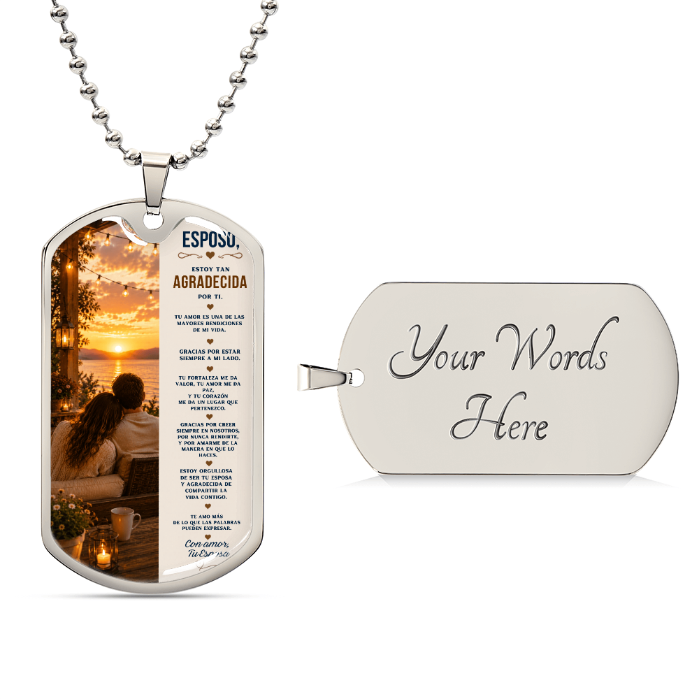 Para Mi Esposo – Estoy Tan Agradecida Por Ti | Collar Militar Personalizado de Esposa a Esposo