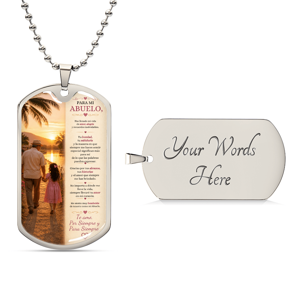 Collar Dog Tag Para Mi Abuelo | Regalo Significativo de Nieta a Abuelo | Regalo para el Día del Padre | Collar Militar Personalizado