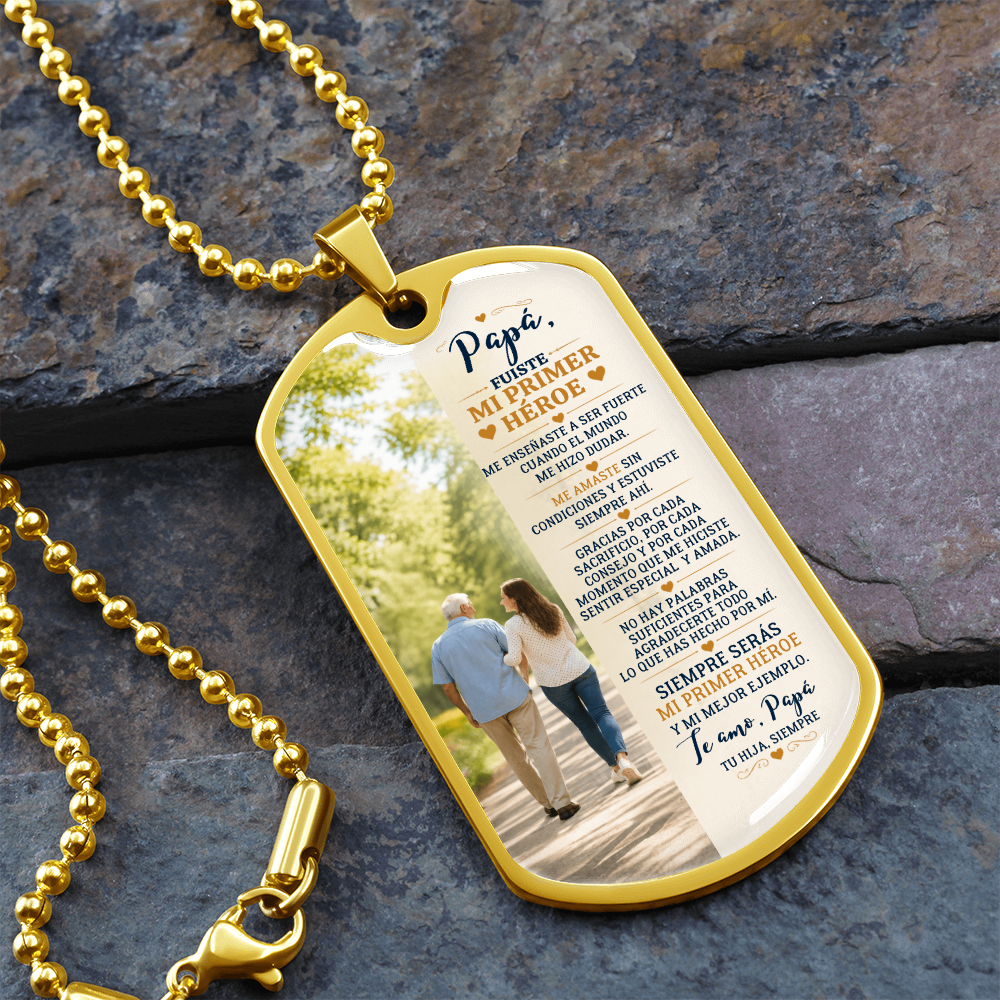 Para Papá – Mi Primer Héroe | Collar Dog Tag de Hija | Regalo Personalizado para Papá
