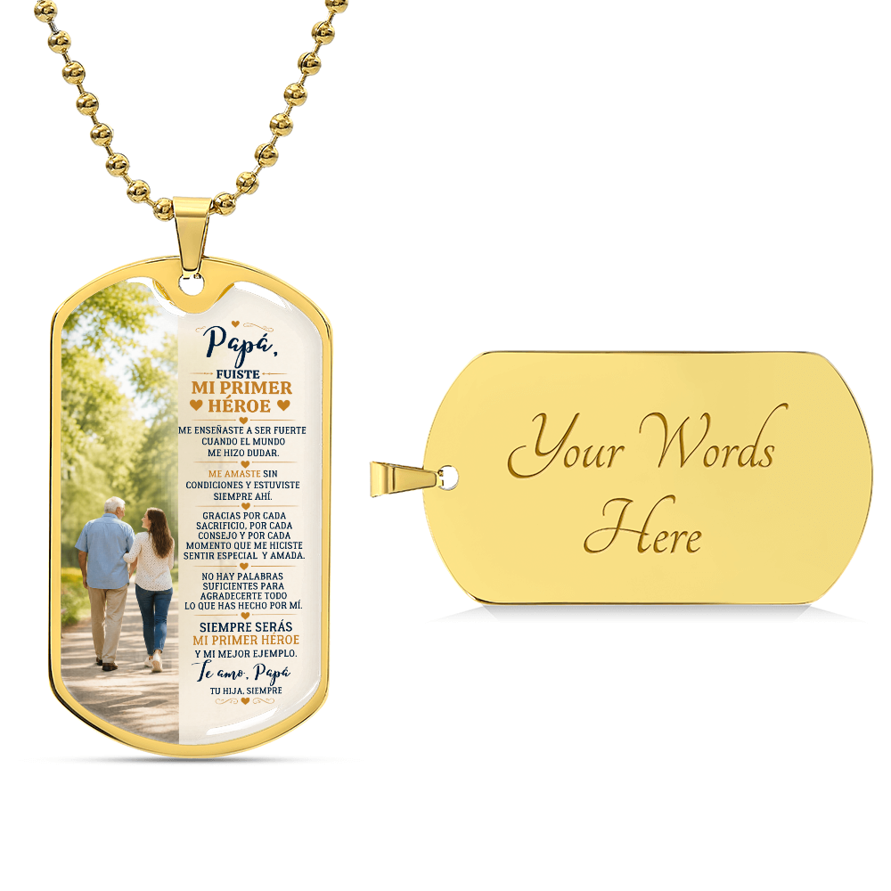 Para Papá – Mi Primer Héroe | Collar Dog Tag de Hija | Regalo Personalizado para Papá