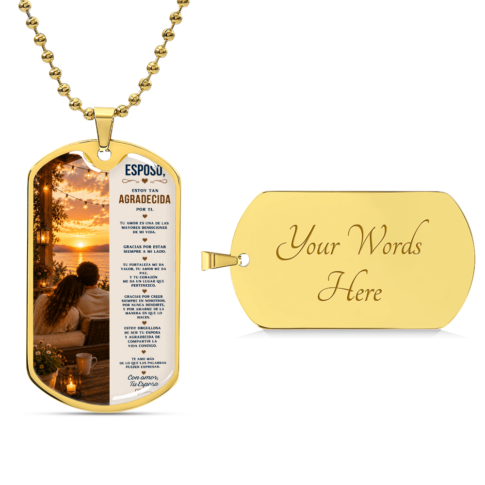 Para Mi Esposo – Estoy Tan Agradecida Por Ti | Collar Militar Personalizado de Esposa a Esposo