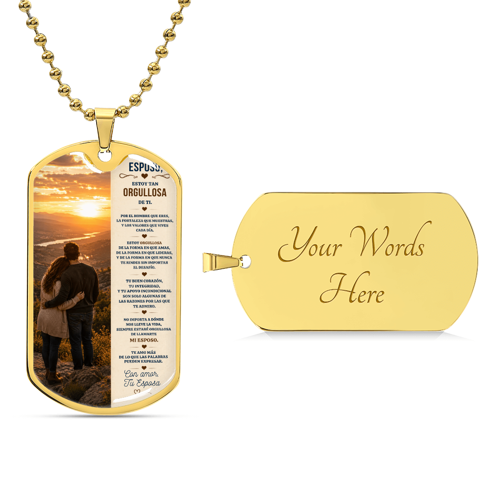 Para Mi Esposo – Estoy Tan Orgullosa De Ti | Collar Militar Personalizado de Esposa a Esposo
