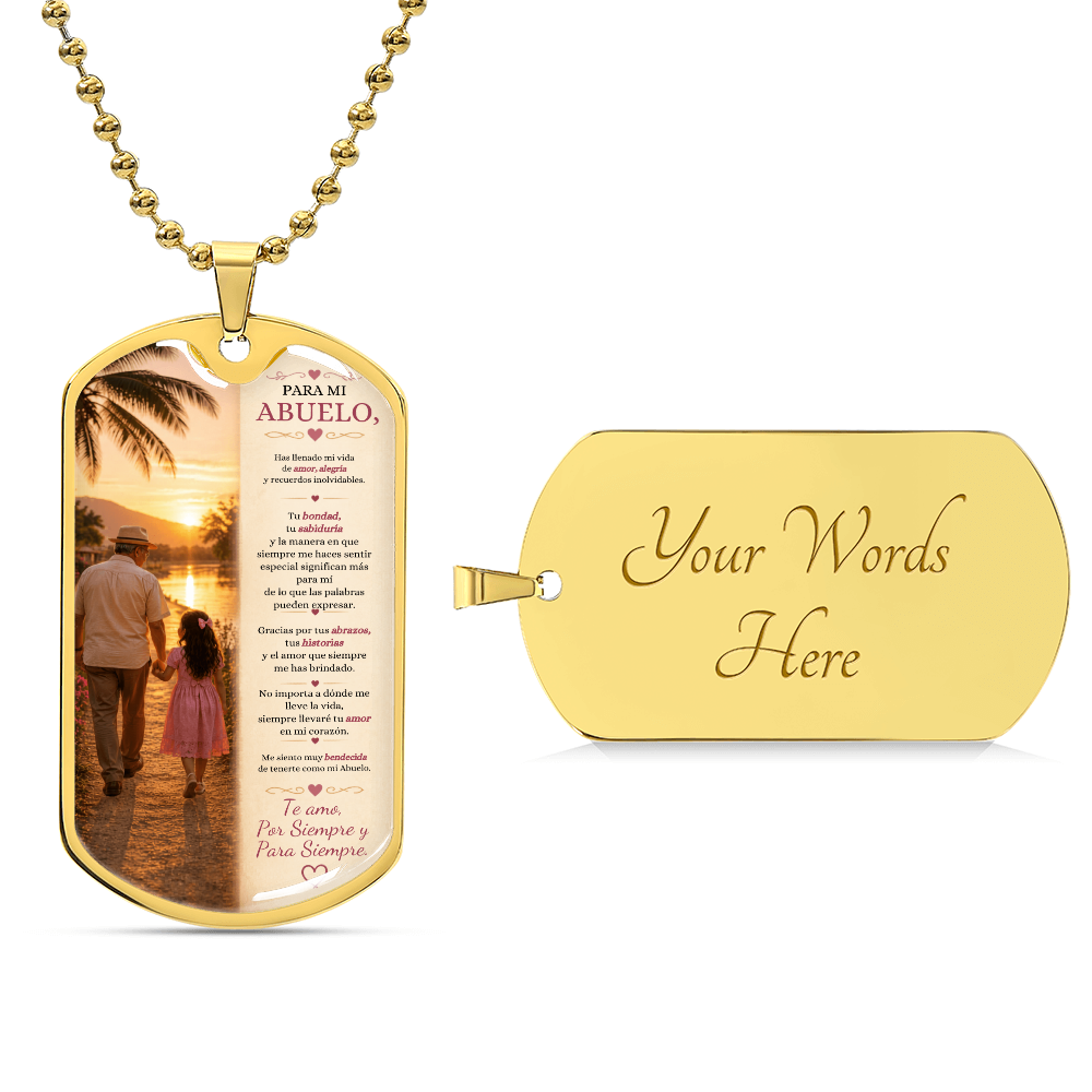 Collar Dog Tag Para Mi Abuelo | Regalo Significativo de Nieta a Abuelo | Regalo para el Día del Padre | Collar Militar Personalizado