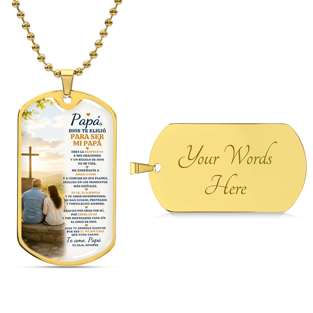 Para Papá – Dios Te Eligió Para Mí | Collar Dog Tag de Hija | Regalo Personalizado para Papá