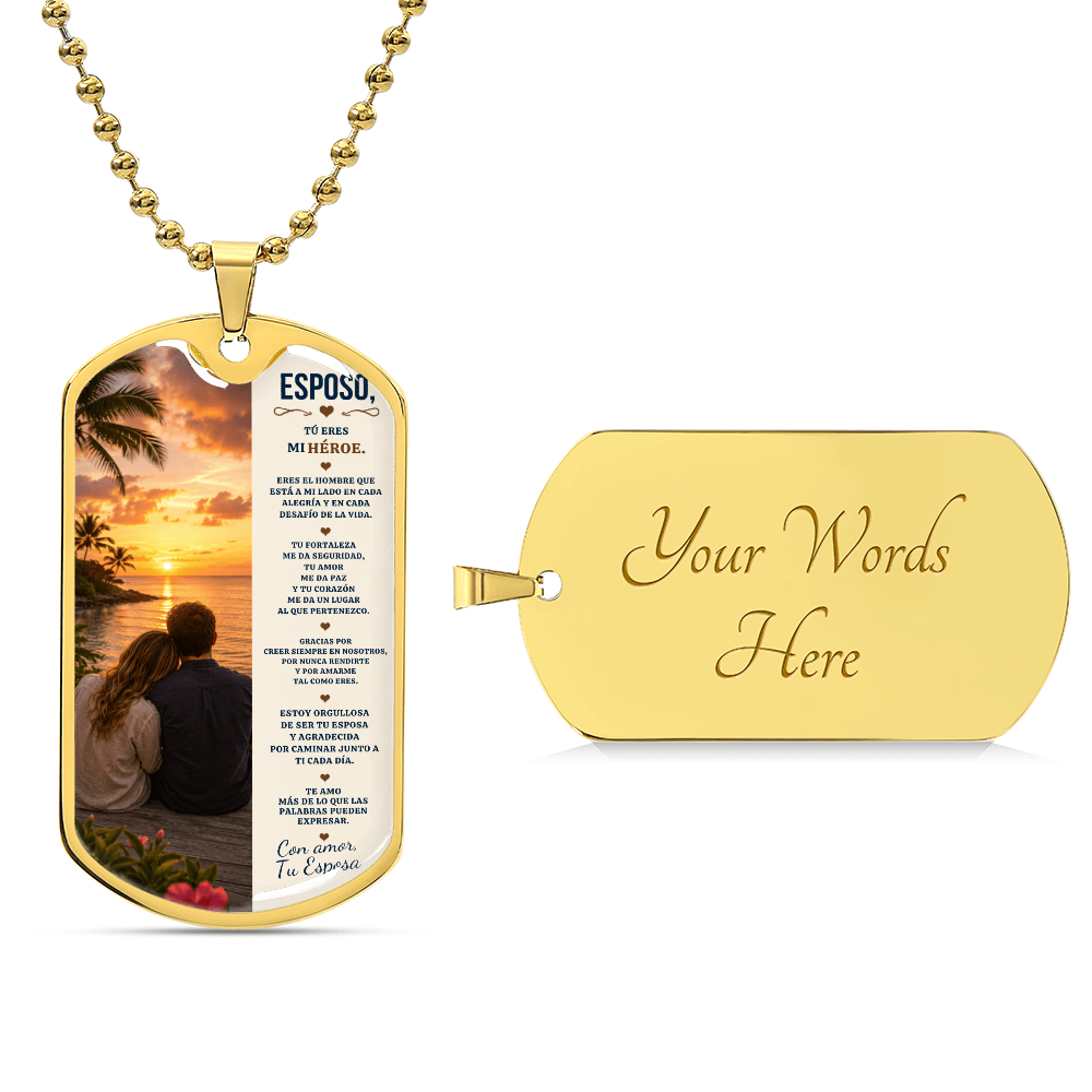 Para Mi Esposo – Mi Héroe y Mi Compañero de Vida | Collar Dog Tag De Esposa A Esposo