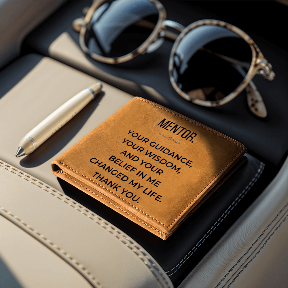 Personalized Leather Wallet for Mentor – Inspirational Thank You Gift