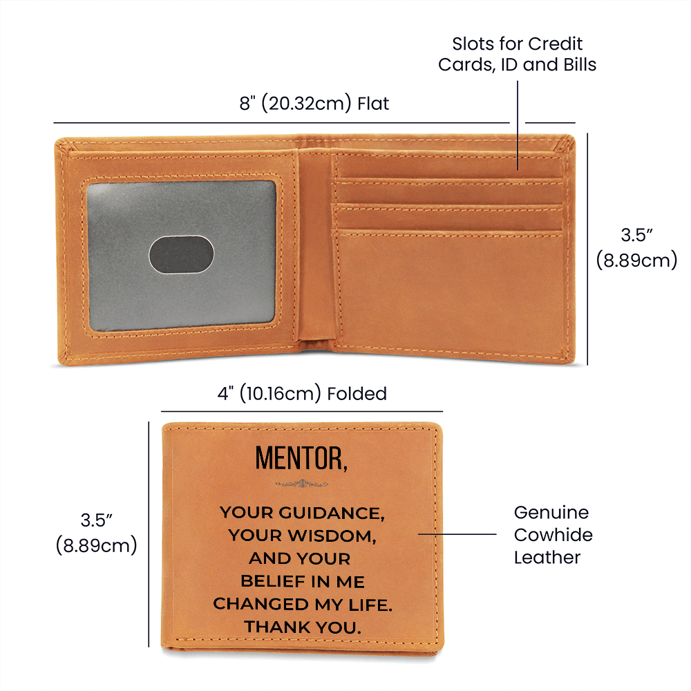 Personalized Leather Wallet for Mentor – Inspirational Thank You Gift