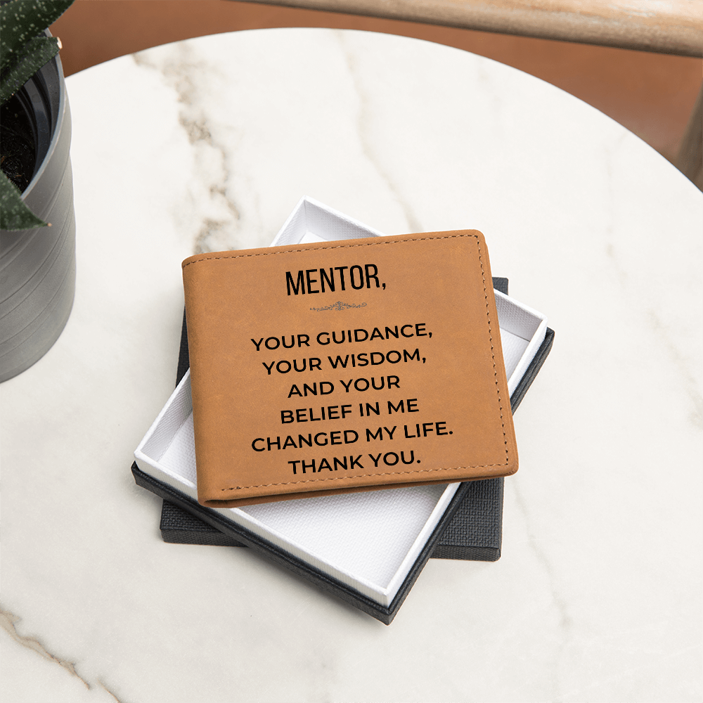 Personalized Leather Wallet for Mentor – Inspirational Thank You Gift