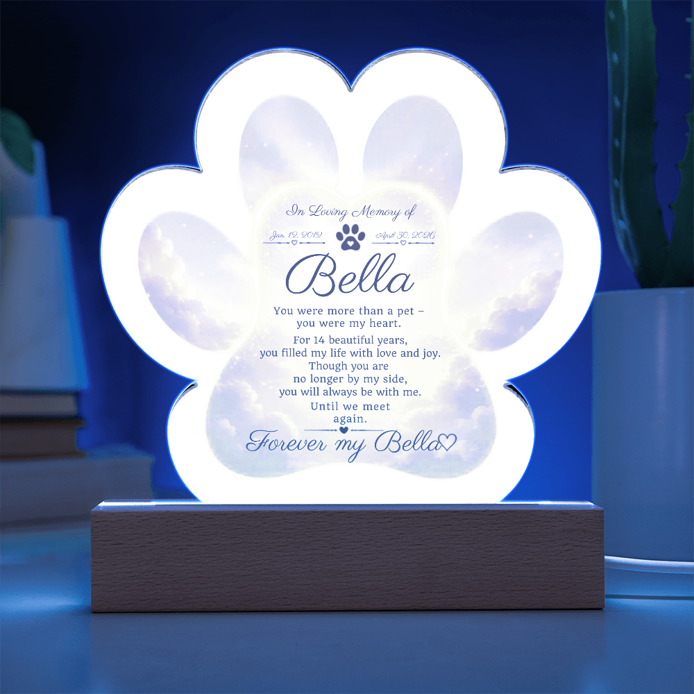 Paw Print Memorial Acrylic Plaque | Pet Loss Gift | Dog Remembrance Light | Sympathy Gift for Loss of Pet | LED Keepsake