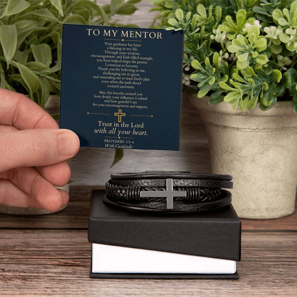 To My Mentor Cross Leather Bracelet Faith-Inspired Personalized Gift
